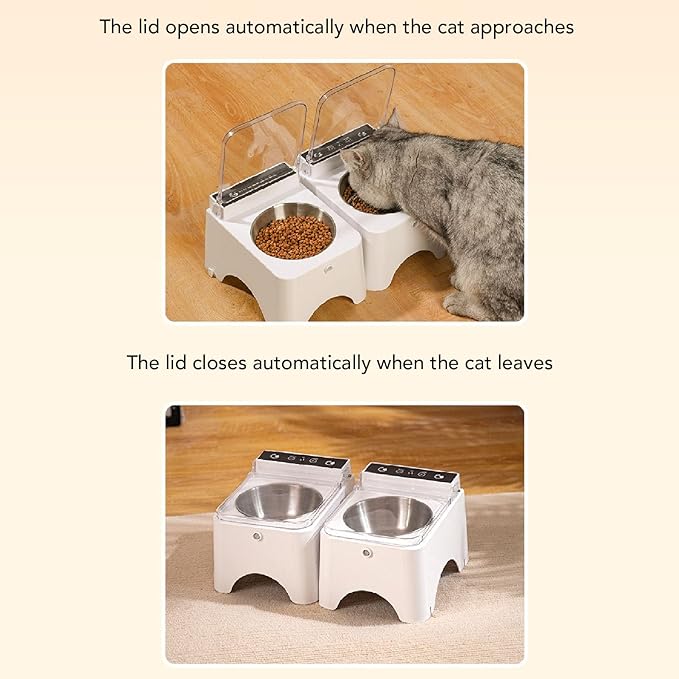 Automatic Cat Feeder, Cat Automatic Sensing Feeder with Transparent Lid, Induction Lid Opening Smart Dog Cat Bowl, Automatic Cat Food Dispenser, Cat Dog Feeder Bowl for Home