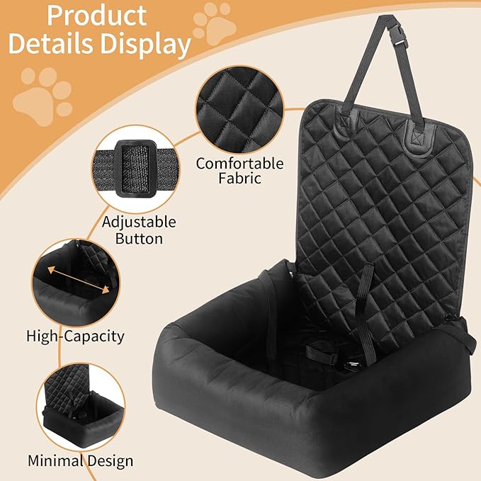 Car Seats for Small/Medium Dogs, Memory Foam Dog Booster up to 35 lbs, Travel Pet Car Seat Washable Dog Bed