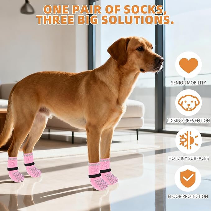 KOOLTAIL Anti Slip Dog Socks Booties to Prevent Licking Paws Scratching, Pet Boots&Paw Protector for Hardwood Floors, Dog Shoes for Winter, Traction Control Grip Socks for Small Medium Large Dogs S