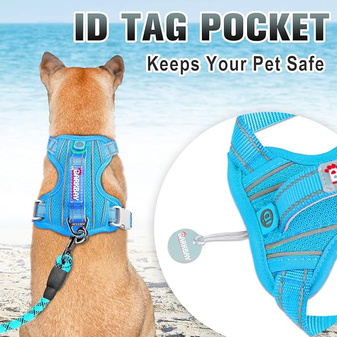 BARKBAY No Pull Dog Harness Large Reflective Dog Harness with Front Clip and Easy Control Handle for Walking Training Running with ID tag Pocket(Blue,S)