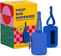 Dog Poop Bag Dispenser with 15 14" Bags Capacity – Blue Silicone Dog Poop Bag Holder for Leash | Durable, Portable & Refillable Waste Bag Case | Only Fits Waste Happy bags