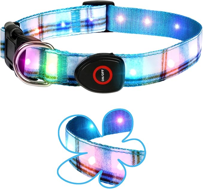 Light Up Dog Collar, LED Dog Collar Glow in The Dark - USBC Rechargeable, 3 Flashing Modes Adjustable Glow Collar, Safety Fashionable Cute Dog Light Up Collars for Medium Large Dogs White
