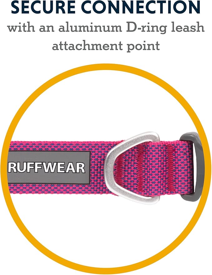 Ruffwear, Hi & Light Dog Collar, Ultralight Quick Release Buckle, Adjustable Trail Running Polyester Collar with Silent ID Attachment, Alpenglow Pink, 20"-26"