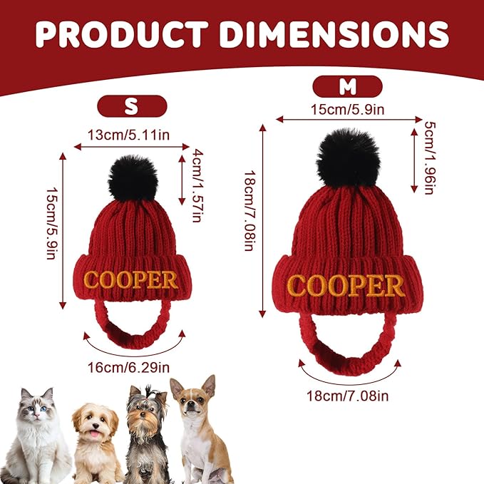Custom Dog Beanie with Embroidered Name, Personalized Dog Santa Hat for Dog & Cat, Pet Winter Hat for Small Medium Large Dogs Cats
