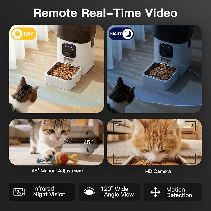UMOMO 6L Automatic Cat Feeder with Camera, 1080P HD Camera Live Video, Night Vision 2-Way Audio, WiFi & App Remote Control, Programmable Pet Feeder, Smart Timed Dry Food Dispenser for Cat & Dog