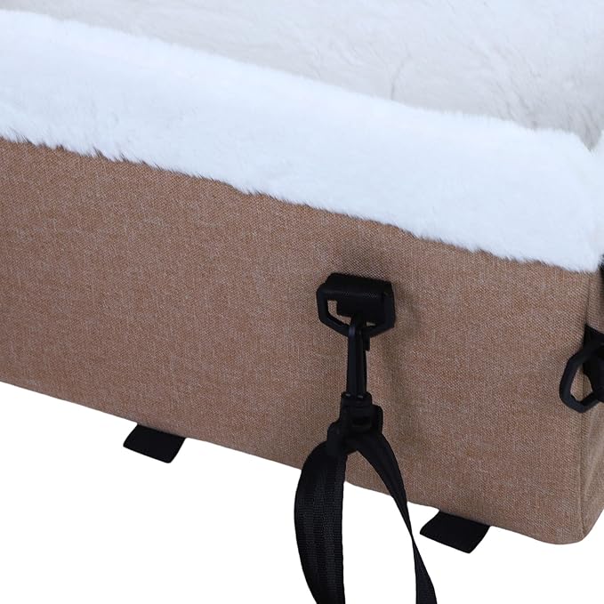 Rengue Portable Dog Car Seat, Soft Polyester Material, Secure Tether and Removable Cushion, Ideal Travel Bed for Small Dogs and Cats in Cars and SUVs (Khaki)