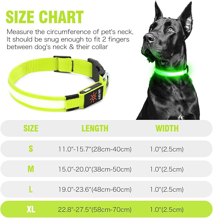 Illumifun LED Dog Collar, USB Rechargeable Light Up Collar, Flashing Pet Safety Light Glow in The Dark (Green, X-Large)