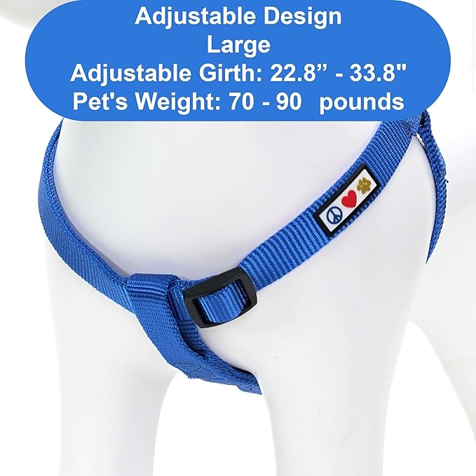Pawtitas Personalized Dog & Puppy Harness Large Blue Custom ID Tag Adjustable No Pull Vest