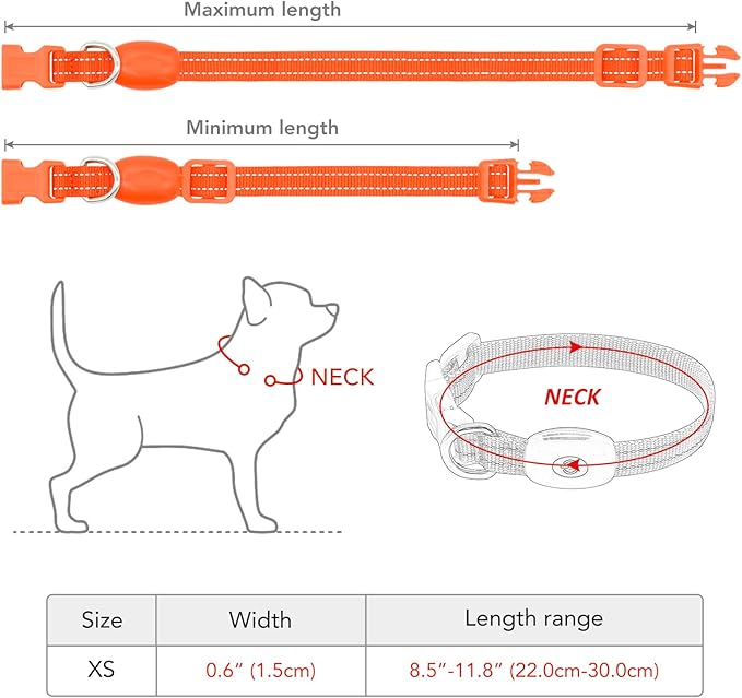 Light up Dog Collar for Small Dog,Vizpet XS Adjustable Size Nylon Collar USB Rechargeable Bright Safety Pet Collar for Cats Dogs (Orange)