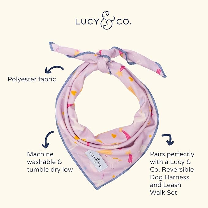 Lucy & Co. Unicorn Magic Bandana - Designer Puppy Accessory. 100% Polyester. Soft, Stylish and Appropriate for Any Occasion. Machine Washable (Small, Purple & Pink Unicorns)