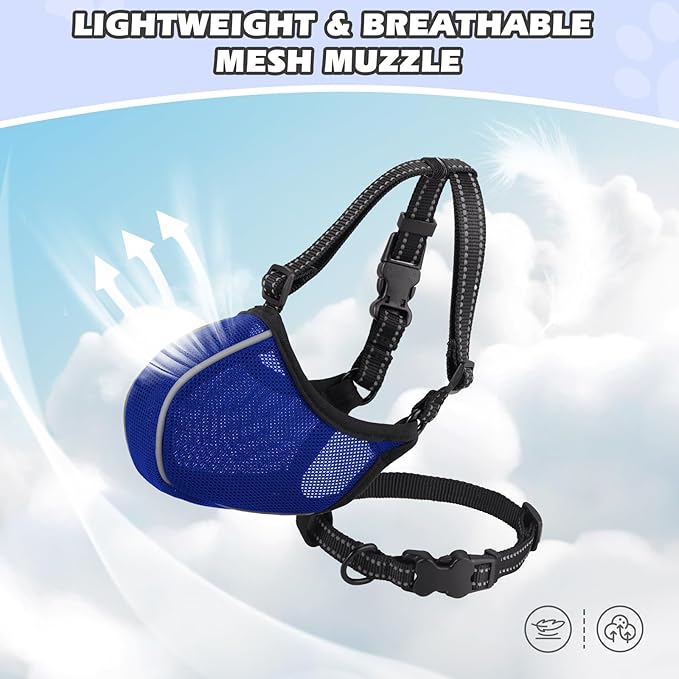 Dog Muzzle - Soft Breathable Mesh Nylon Adjustable Muzzle for Small Medium Large Dogs Prevents Chewing,Biting & Scavenging | Allows Panting, Drinking & Grooming | Secure Collar Strap Design(Blue XXL)