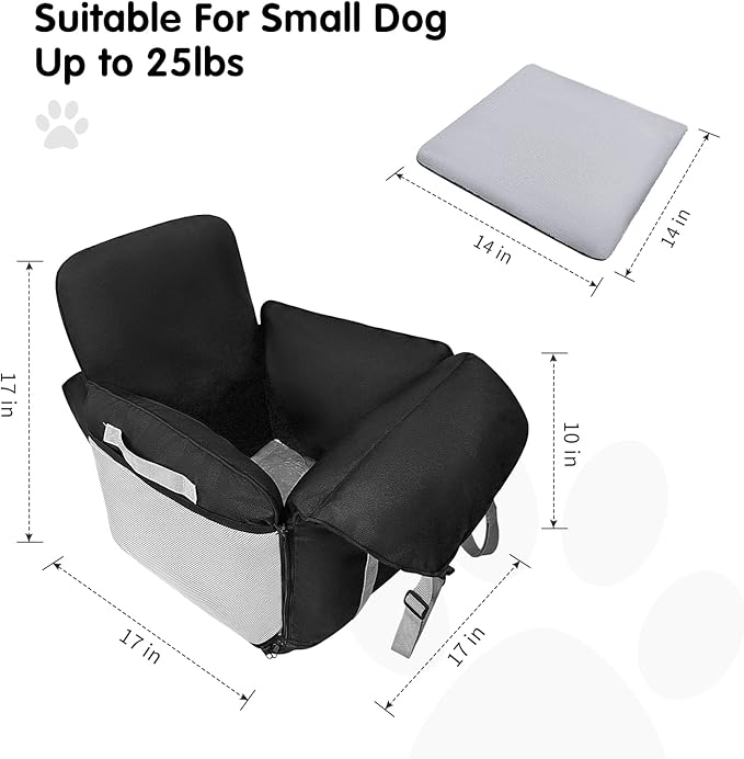 ALVOD Dog Car Seat for Small Dogs - Puppy Dog Booster Car Seat with Storage Pockets, Waterproof & Thickened Memory Foam Filling Up to 25lbs