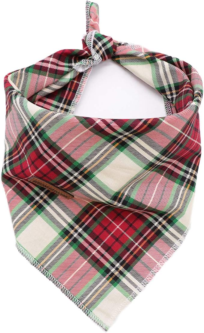 Elegant little tail Christmas Dog Bandana 1PCS Plaid Pet Bandana Washable Reversible Cotton Boy Bibs Scarf, Adjustable Square Dog Kerchief for Small to Large Dogs and Cats