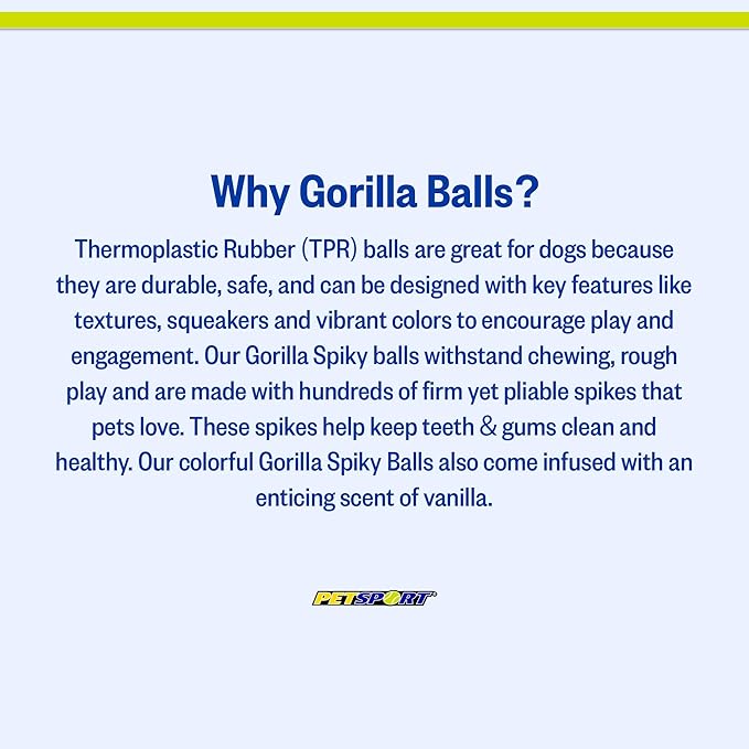 PetSport Gorilla Spiky Ball - Spiky Ball Toys for Dogs and Puppies, Interactive Toy for Boredom, Certified Non-Toxic, Indoor and Outdoor Play - 4" (Pack of 3)