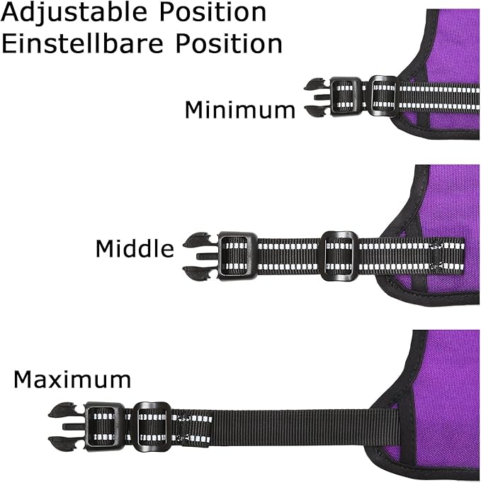 HEELE Dog Harness, No Pull Adjustable Padded Reflective Harness for Small Medium Large Dogs with Handle for Walking Training, Purple, L
