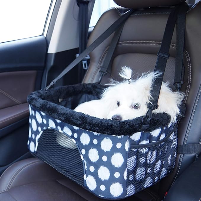 Pet Car Booster Seat for Small Dogs Cats with Clip on Safety Leash,Breathable Pet Dog Cat Car Booster Seat,Portable Travel Car Carrier Bag for Small Dogs Puppies Up to 17 Lbs