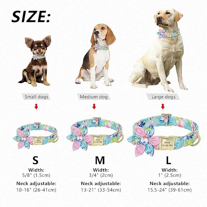 Custom Flower Dog Collar Nylon Floral Printed Pet Dog Collars Personalized Puppy Collar for Small Medium Large Dogs Cat Pitbull 167 Pink M
