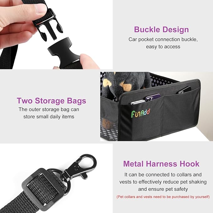 Dog Car Seat, Foldable Dog Car Seat for Small Medium Dogs, Soft Pet Booster Seats with Mesh Window and Storage Pocket, Breathable Oxford Travel Bag Black