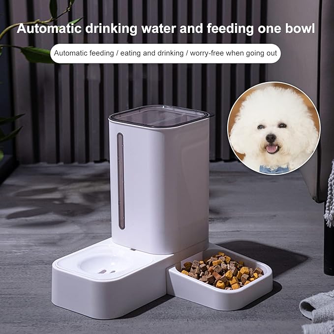 Vermon Automatic Dog Cat Feeder, Multipurpose Easy Cleaning Plastic Dog Food Container, Pet Automatic Drinking Feeding Bowl for Small Dogs Cats Grey