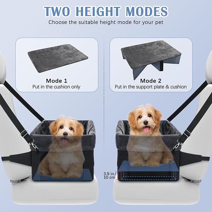 PetsHome Dog Car Seat for Small Dogs, Detachable Washable Dog Booster Car Seat with Storage Pocket, Breathable Mesh, Safety Leash, Adjustable Straps for Small Pets Up to 25lbs-Black
