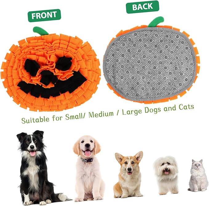 Pumpkin Snuffle Mat for Large Dogs Bright Sniffing Feeding Toy Safe Fleece Material Space-Saving Design Easy to Clean Lifespan for Interactive Play