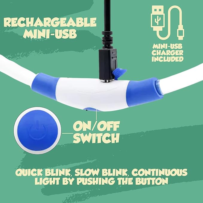 LED Dog Collar - Light Up Dog Collars, USB Rechargeable Dog Lights for Night Walking, Universal, Waterproof, Light Up Safety Collar for Pets - Blue