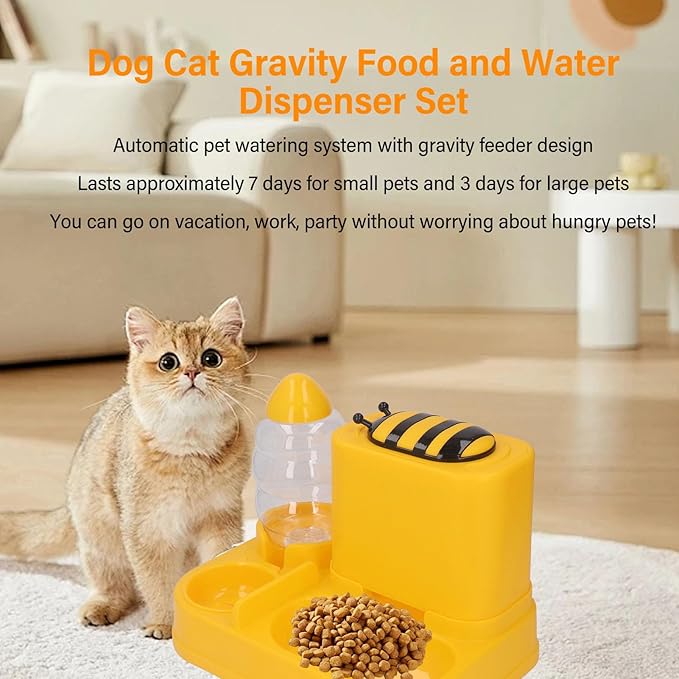 2 in 1 Automatic Pet Feeder and Water Dispenser, Pet Food Bowl, Gravity Food Feeder and Waterer, Large Capacity Dry Wet Separation Dog Cat Food and Water Dispenser Set