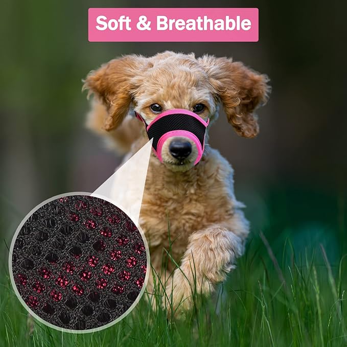 LUCKYPAW Dog Muzzle Anti Biting Barking and Chewing with Comfortable Mesh Soft Fabric and Adjustable Strap, Suitable for Small, Medium and Large Dogs(Hot Pink,L)