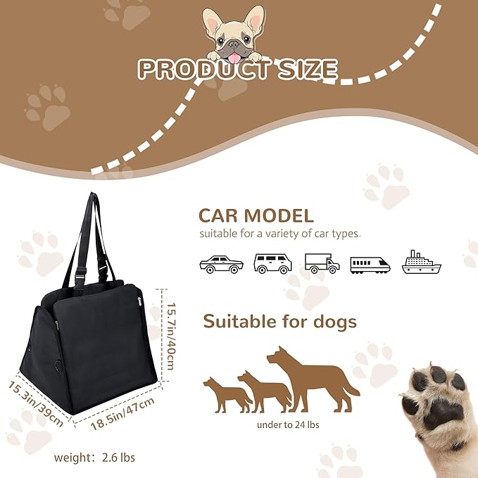 Dog Carrier for Medium Size Dogs Travel Carrier Bag for Dogs Cats Under 24 lbs Dog Car Seat Easy Installation Waterproof and Washable Dog Bag, Wear-Resistant, Moisture-Proof Black