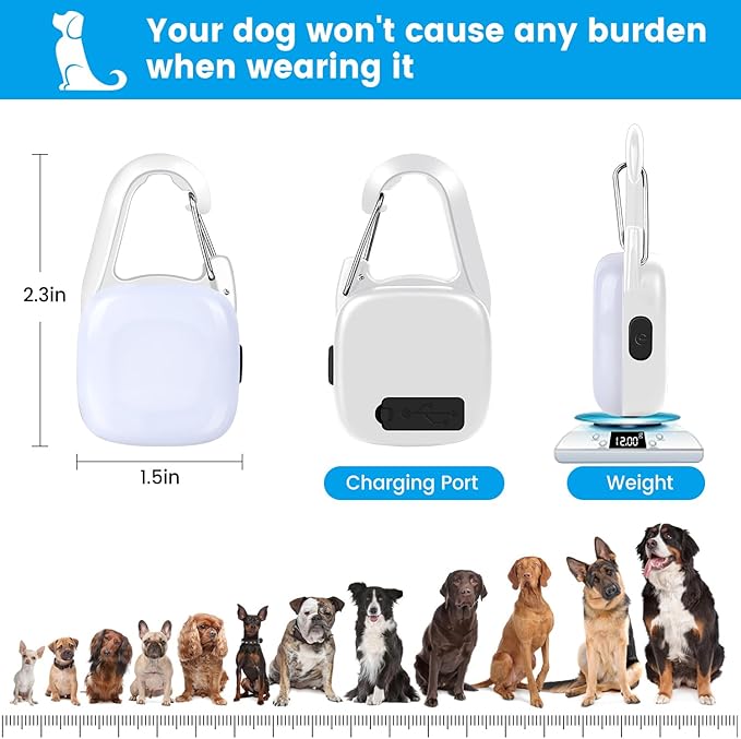 Dog Collar Light, 2 Pack Rechargeable Dog Light Clip On, 80LM Brightness 4 Color Modes Dogs Lights for Night Walking, Waterproof Pet Camping Essentials for Running, Cycling, Hiking (White)