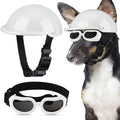 Frienda Dog Helmet and Goggles, UV Protection Doggy Sunglasses and 4 Inch Padded Puppy Motorcycle Helmet Adorable Dog Goggles with Adjustable Belt for Small Dogs Puppy Riding (White,L)