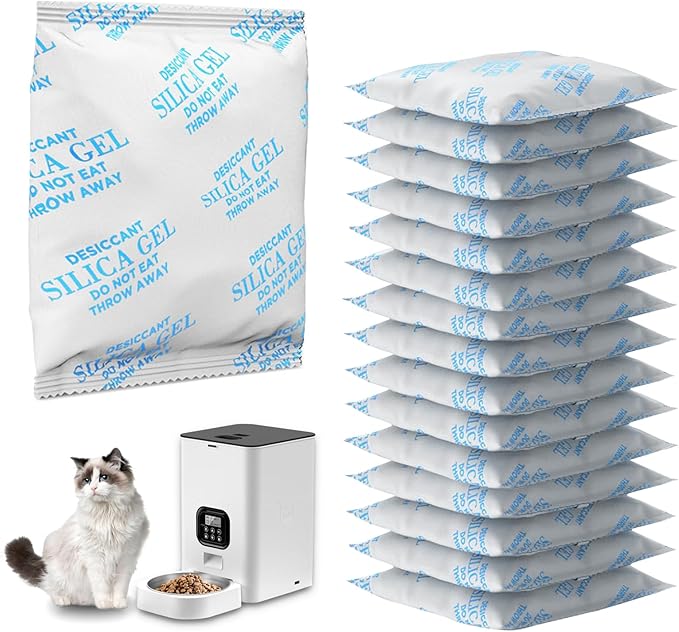 16 Packs Pet Food Desiccant Bag Compatible with Voluas Automatic Pet Feeders, Desiccant Packs Replacement for Dog Treat Container/Automatic Pet Feeder, Keep Pet Food Fresh, Individually Packaged