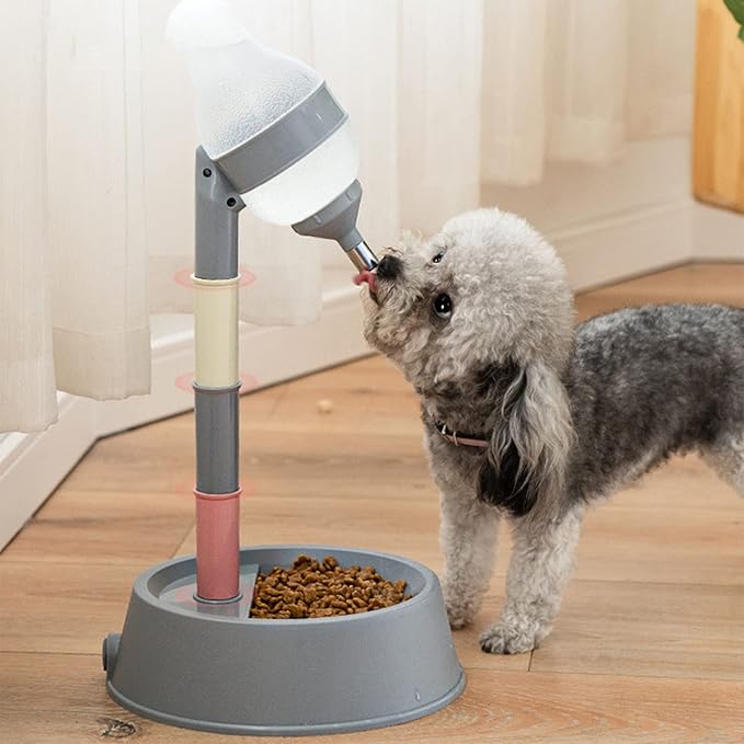 Pet Standing Water Dispenser, Adjustable Height Cat Dog Standing Bowl Durable PP Material Automatic Waterer with Stable Base and Quick Water Outlet (Gray)