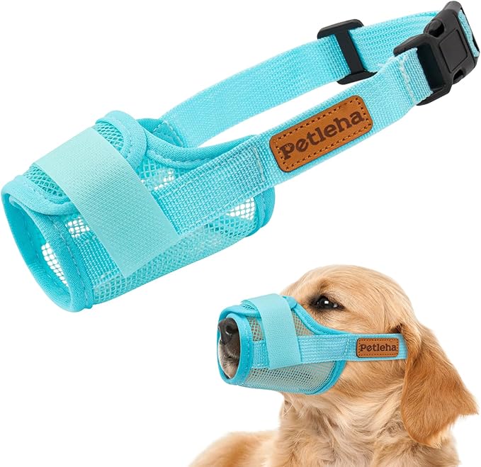 Coppthinktu Soft Dog Muzzle, Breathable Mesh Muzzle for Small Medium Large Sized Dog Mouth Cover, Adjustable Muzzles to Prevent Biting Barking Dogs Mouth Cover Allows Drinking (Light Blue S)