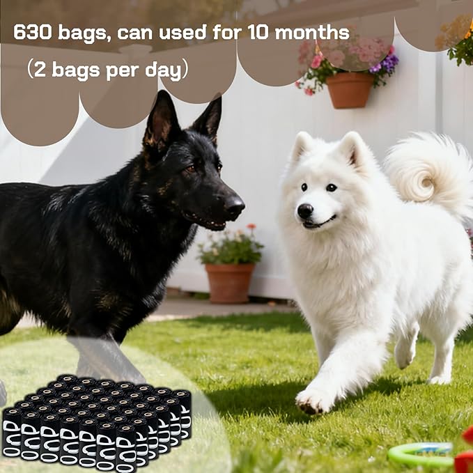 Dog Poop Bags Rolls with Dispenser - Scented & Leak-Proof Dog Waste Bags in Green/Black, 13x9 Inch Extra Large Poop Bags for Dogs, 120/360/630 Counts