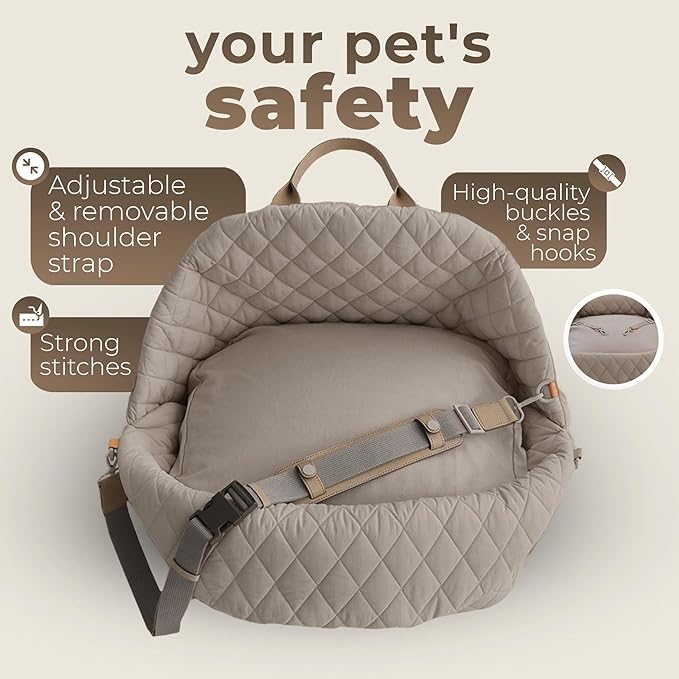 Dog Car Seat for Small Dogs, Pet Seats for Cars with Clip-On Safty Leash, Detachable Washable Pet Car Seat Travel Bed Under 25lbs (Grey)