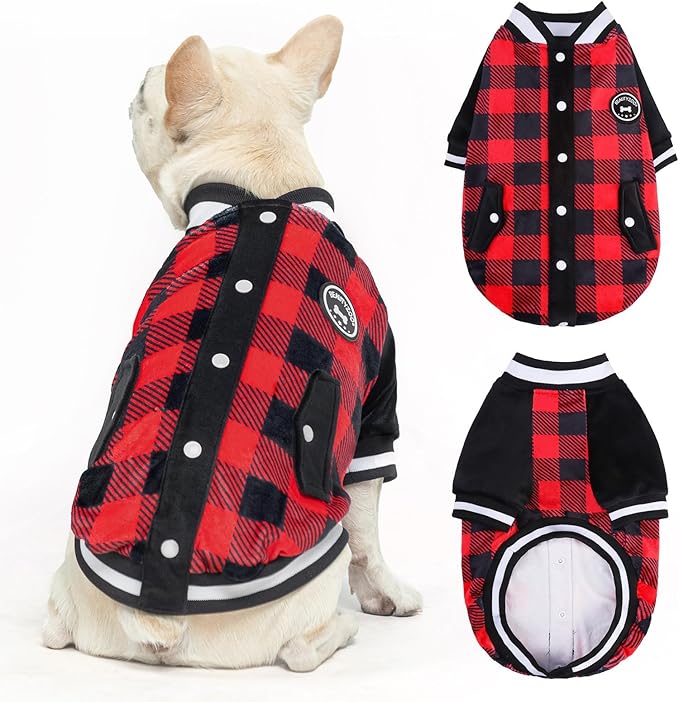 BEAUTYZOO Dog Sweaters for Small Medium Large Dogs, Dog Hoodie Warm Fleece Dogs Winter Clothes Cute Stylish Boy & Girl Dog Sweatshirts, Red Sport Coats Baseball Uniform Jackets for Puppy, S