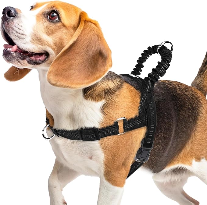 PUPTECK No Pull Dog Harness Medium Sized Dog, Adjustable Reflective Pet Vest Harness with Bungee Handle, Escape Proof No Choke Harness for Medium Dogs Walking Training, Black M