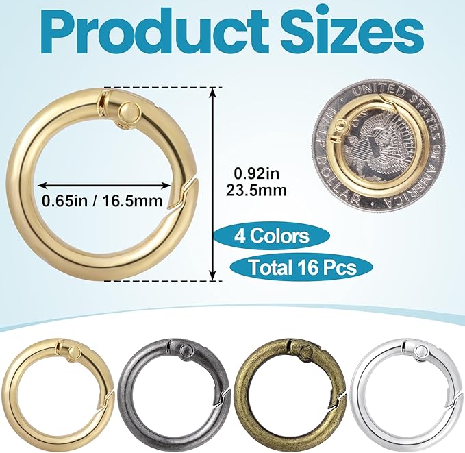 Spring O Rings,Round Spring Snap Keyring, Metal Carabiner Clips for Keychain Handbag Purse Dog