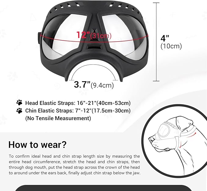 Namsan Dog Goggles for Large Dogs, Wide Snout & Soft Frame, Tactical Driving Sunglasses for Dogs Medium to Large Breed, Anti-UV Dog Eye Protection, Windproof Dustproof, Adjustable, Black