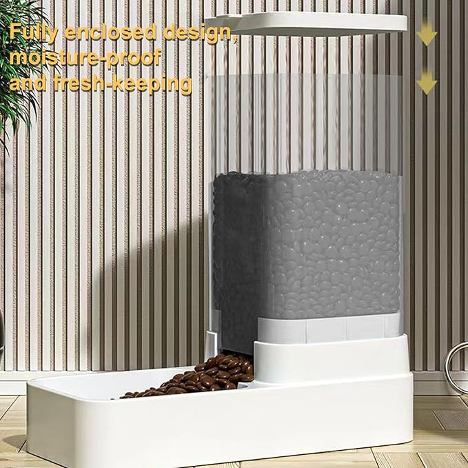 Generic Automatic Dog Cat Water Dispenser - Pet Feeder and Water Dispenser Set | Dog Cat Water Dispenser Feeder for Waterer Food Large Capacity, Food Feeder and Waterer Set with Pet Food Bowl, WHITE