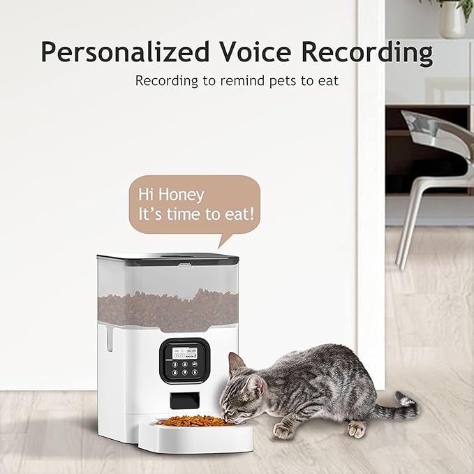Pet Feeder Pet Automatic Feeder Square Feeder 4L6L Food Storage Bucket Timed Quantitative Removable Suitable Compatible with Cats and Dogs Pets Supplies(6L White A,Button)