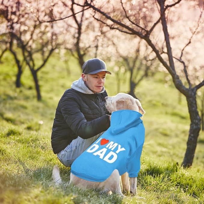 GreenJoy Dog Sweater Dog Hoodie Cold Weather Dog Coat Hooded Sweatshirt for Puppies,Cats, Small Medium Large Dogs (Blue(I Love My Dad), Large)