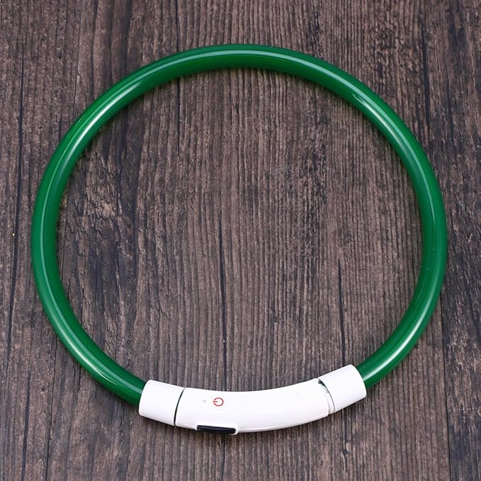 KESYOO Led Dog Collar USB Rechargeable Glowing Silicone Pet Collar Green -Saving Light for Night Safety and Visibility