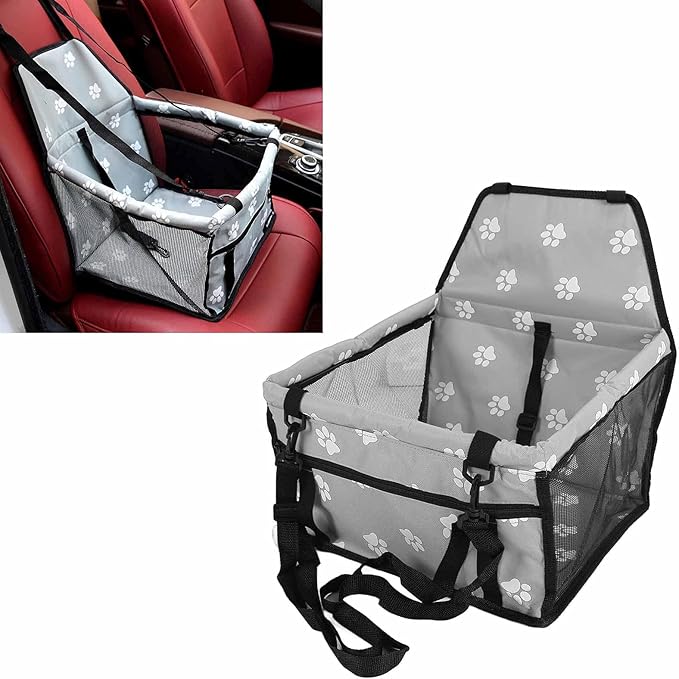 Small Dog Car Seats, Portable Puppy Dog Car Carrier, Folding Pet Car High Back Booster Seats with Adaptable Straps for Small Pets(44cm-Gray)
