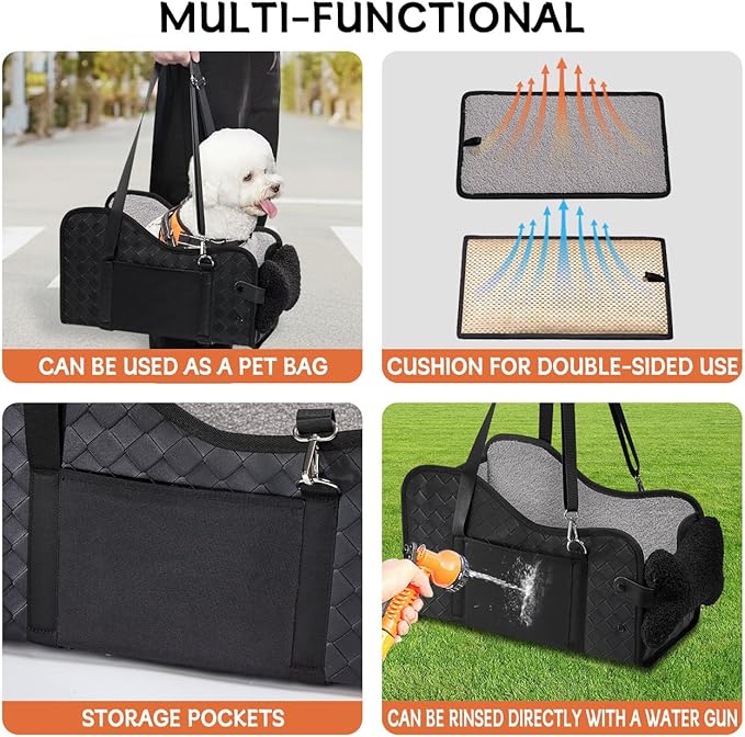 Center Console Dog Car Seat,Pet Puppy Car Seat,Middle Console Dog Armrest Booster Seat for Small Dogs(Leather Black)