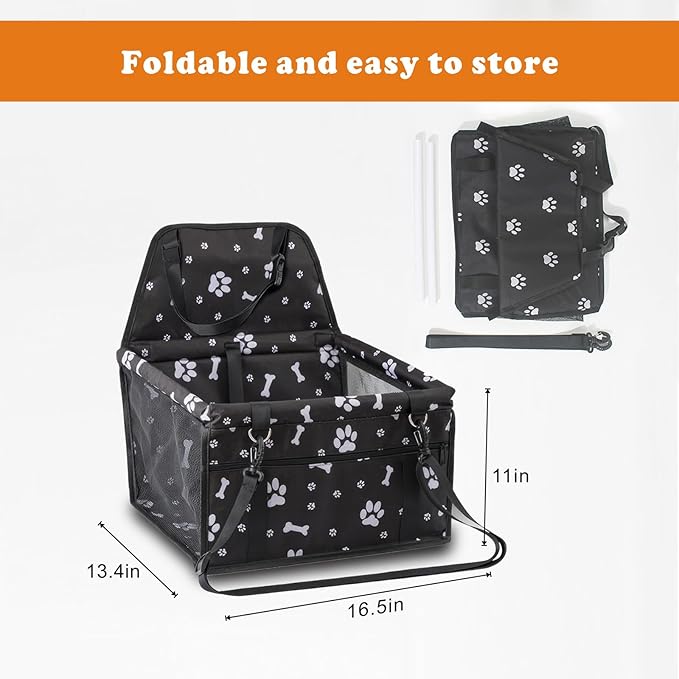 Dog Car Seat for Small Dogs, with Upgrade Support Rod, Breathable and Foldable, Easy Install Pet Car Seat, Travel Dog Bed, Dog Chair, Pet Car Basket
