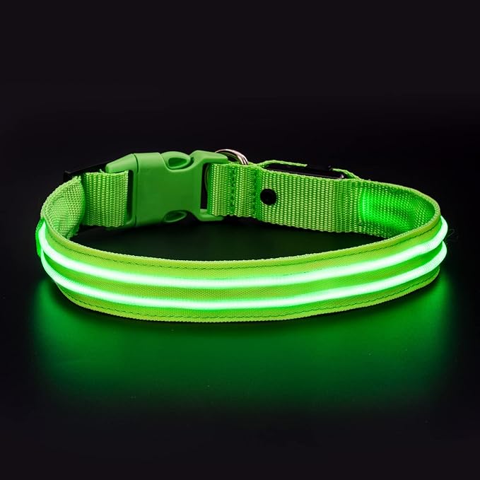 Geekman LED Dog Collar, LED Glow Collar with USB Rechargeable, Comfortable Adjustable Soft Mesh Safety Dog Collar for Dogs(Medium, Green)