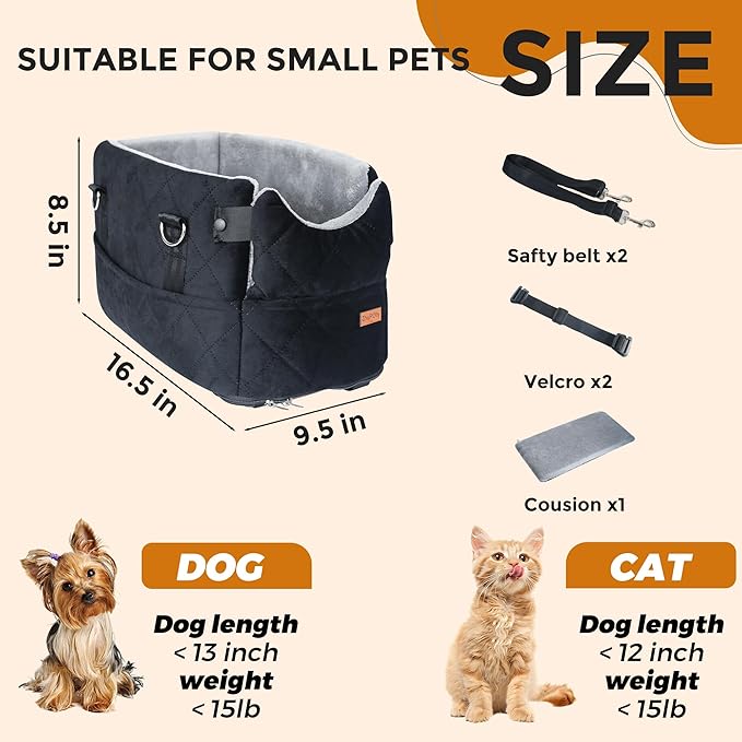Center Console Dog Car Seats for Small Dogs Cats with Adjustable Safety Belt Multipurpose Pet Booster Seat for Car,Travel,Shopping,Camping with Your Furry Friends