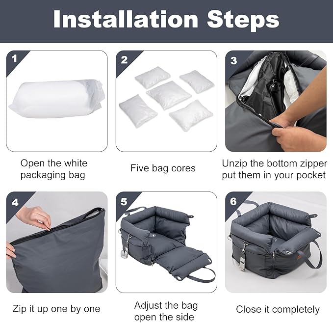 Dog Car Seat for Small & Medium Dogs, 3 in 1 Waterproof Soft Leather Dog Car Bed with Harness Clip, Travel Bed & Carrier Bag for Pets, Fits Pets Up to 35 lbs (Navy Blue, Small & Medium)